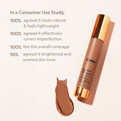 Yensa Super Serum Silk Hydrating Peptide Foundation for radiant, natural glow skin in a fair shade, showcasing smooth foundation texture.