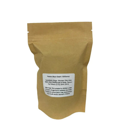Black Death Mega Sour Candy by Yum At Hart, 100g extreme sour sweets with a dark, intense flavor and vibrant packaging.