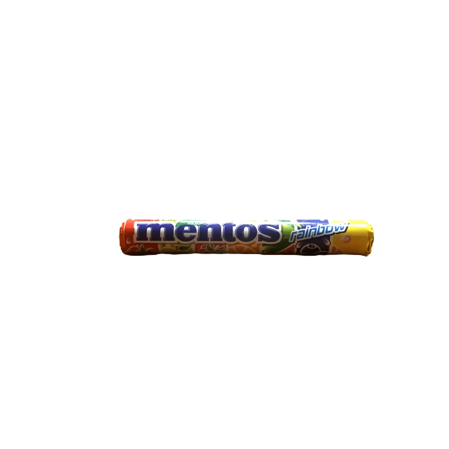 Mentos Rainbow assorted fruit chewy candies roll by Yum At Hart, colorful fruit-flavored candies in a 38g package from Finland.