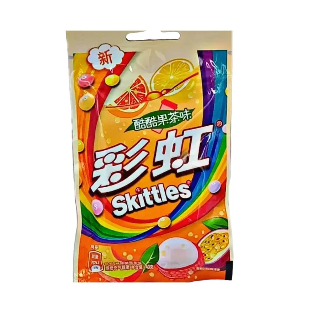 Yum At Hart Skittles Fruit Tea Flavor chewy candy pack, colorful fruity candies in a 38g pack from China.