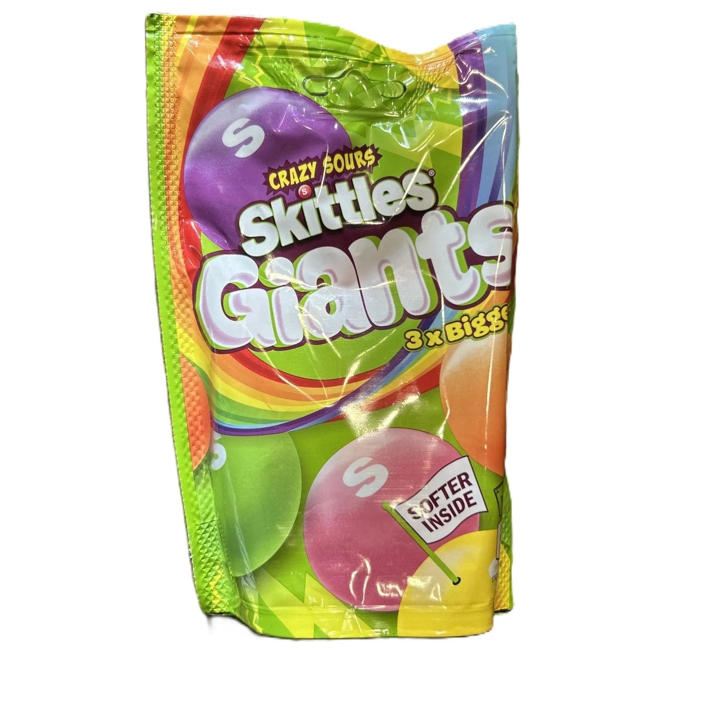 Yum At Hart Skittles Fruits Giants Crazy Sours candy bag with colorful sour fruit chews in a 132g package.