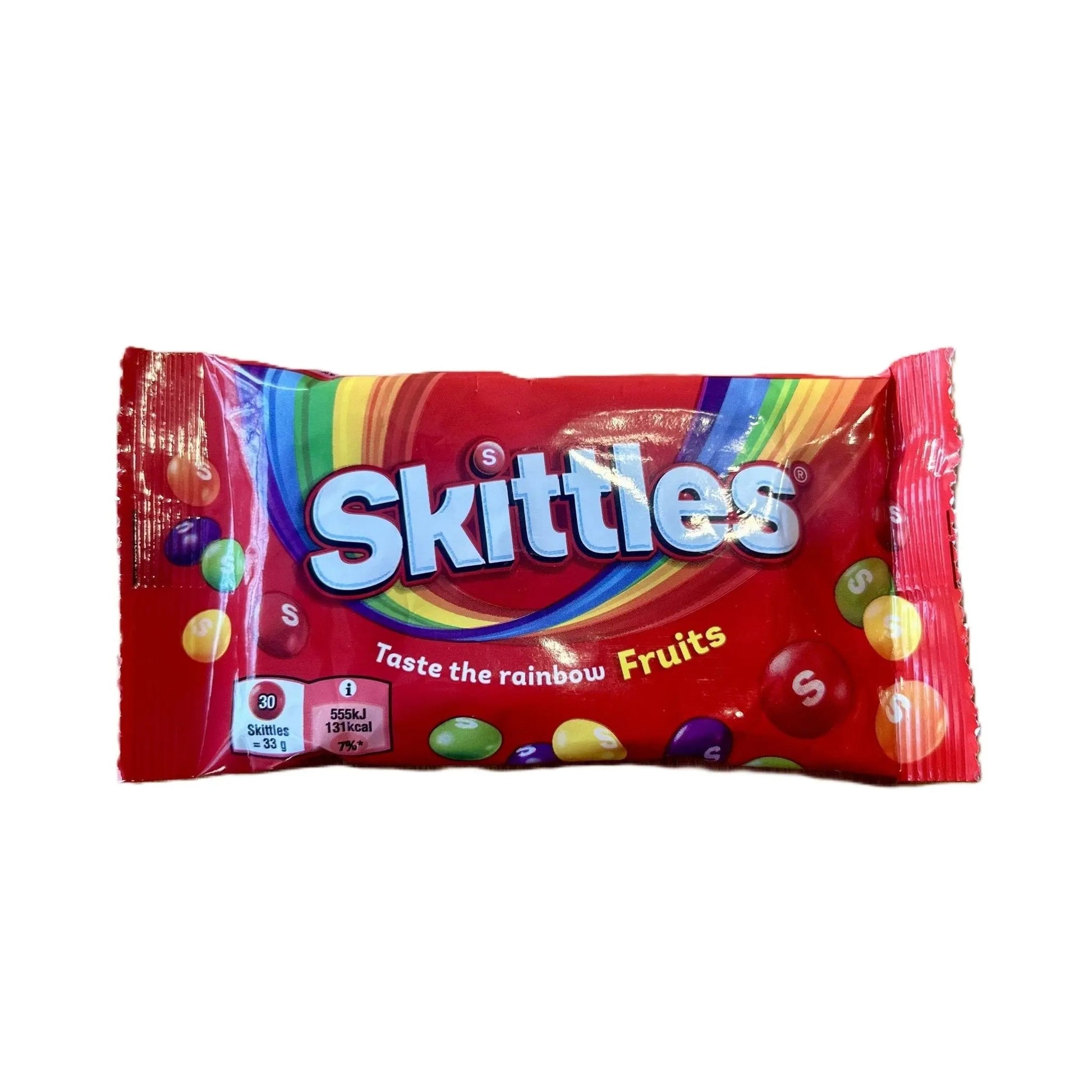 Yum At Hart Skittles Original Fruit candy mix in a 45g pack, colorful assorted fruity candies for snacking.