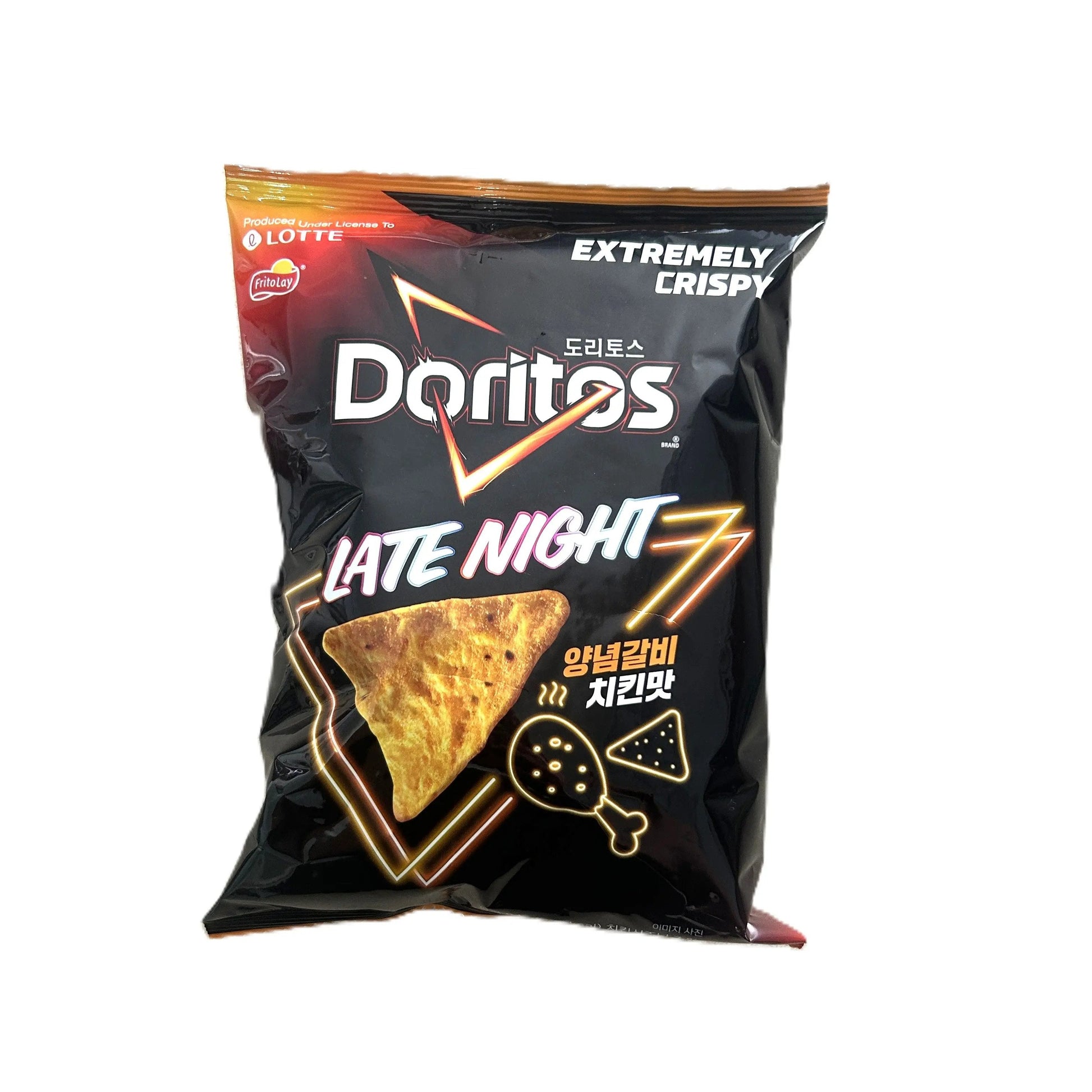 Doritos Late Night Galbi Korean BBQ flavored oven roasted chicken corn chips from Yum At Hart in 84g bag, Korean snack product