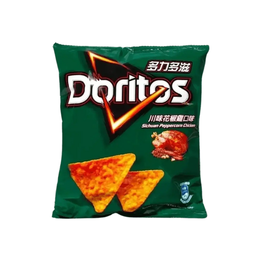 Spicy Doritos Sichuan Peppercorn Chicken chips from Yum At Hart, savory corn chips in 40g bag with bold Sichuan flavor.