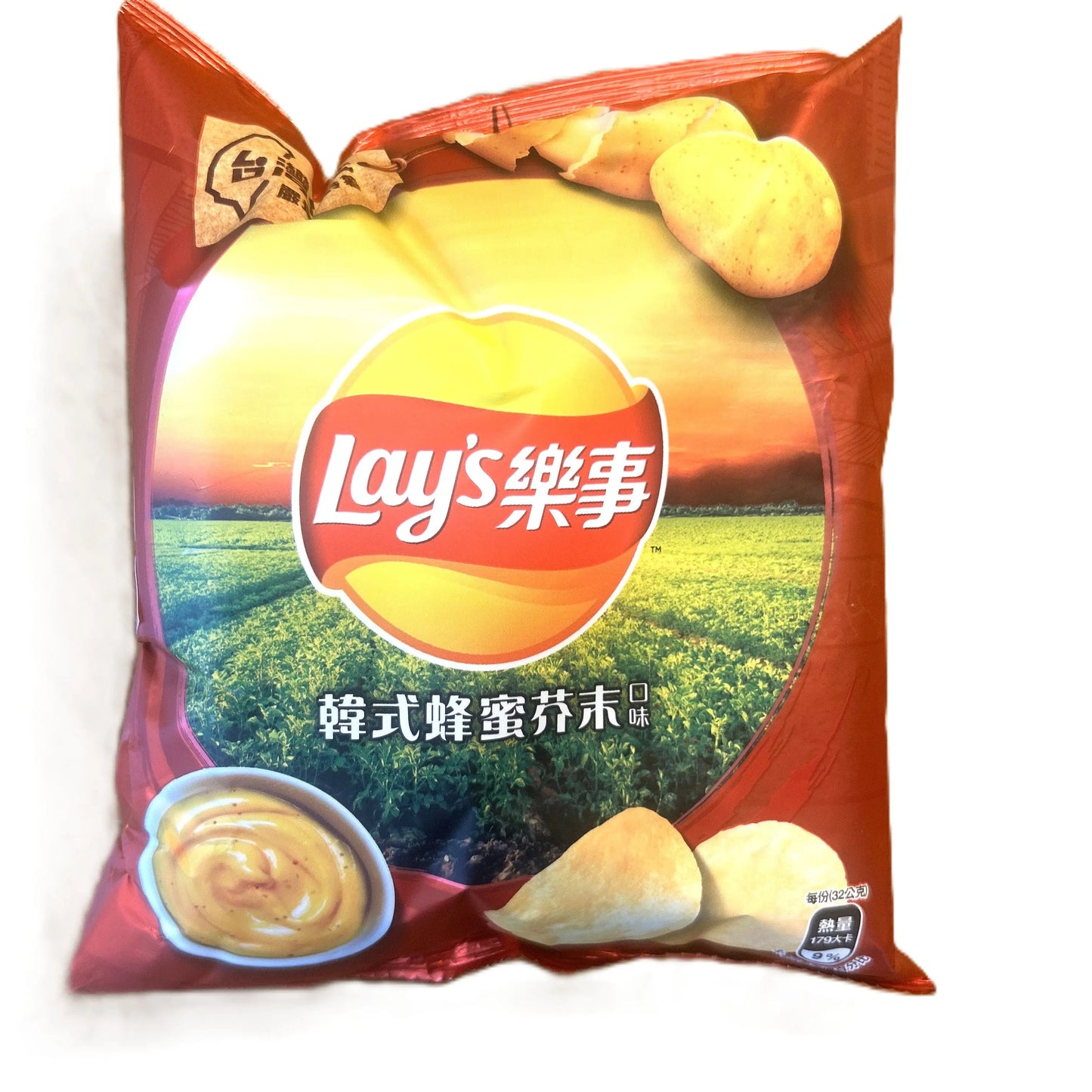 Lay’s Korean Honey Mustard Chips by Yum At Hart, sweet and savory chips with Korean honey mustard flavor, shown in a colorful bag.
