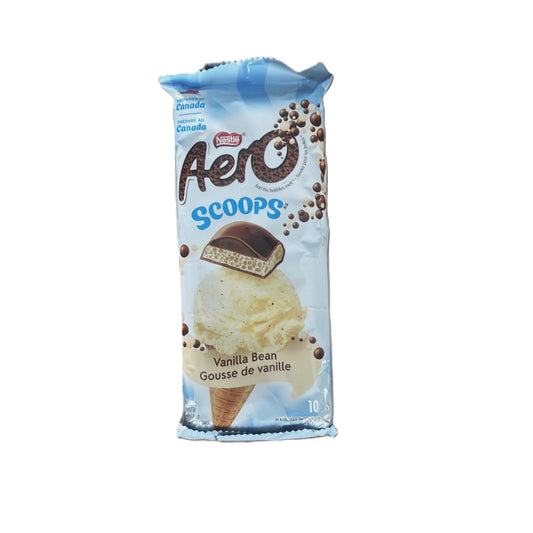 Yum At Hart Aero Scoops Vanilla Bean chocolate treat in 120g package, smooth and creamy vanilla flavor, Canadian product.
