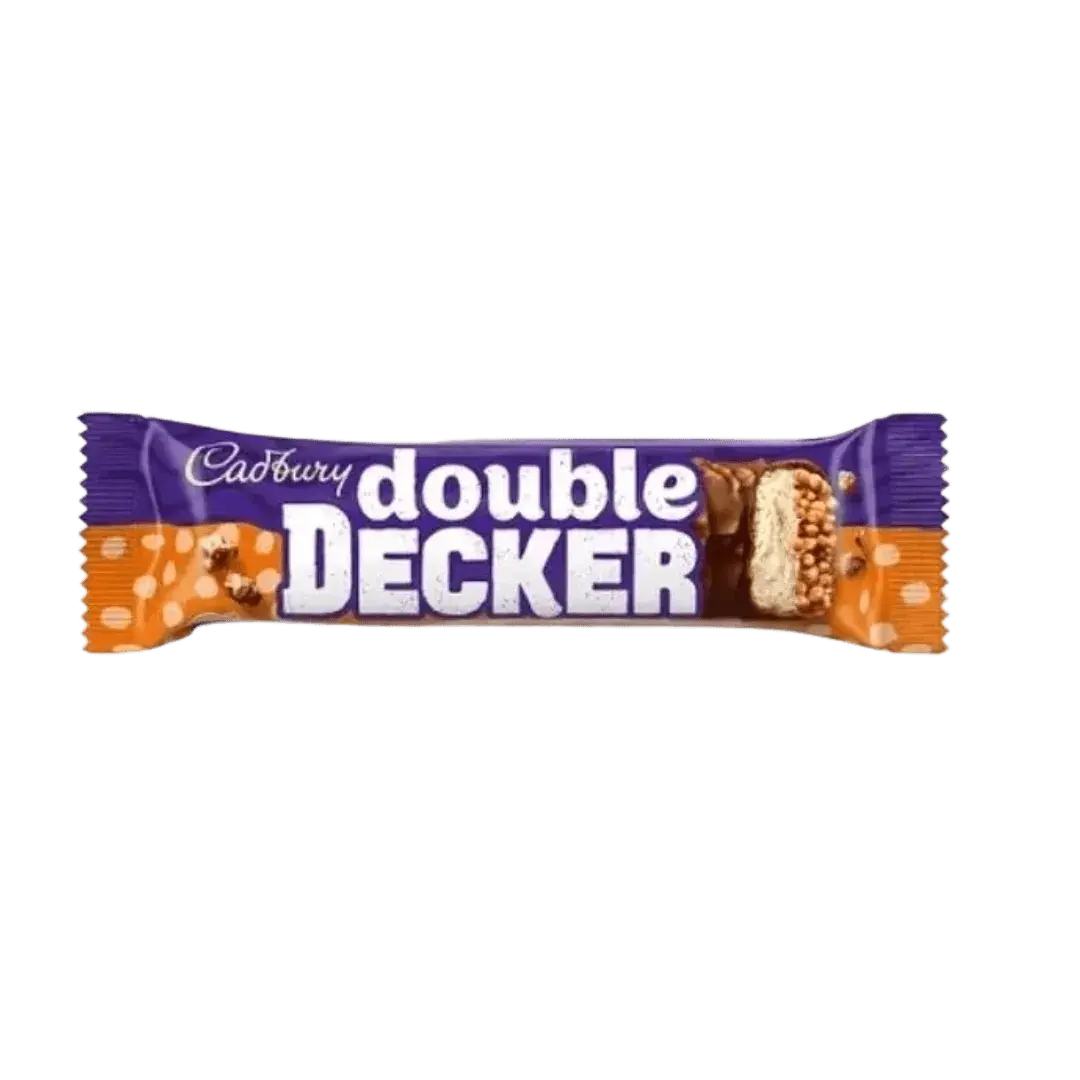 Yum At Hart Cadbury Double Decker Duo chocolate bar with crispy cereals and nougat, 70g UK, showing the chocolate bar and packaging.
