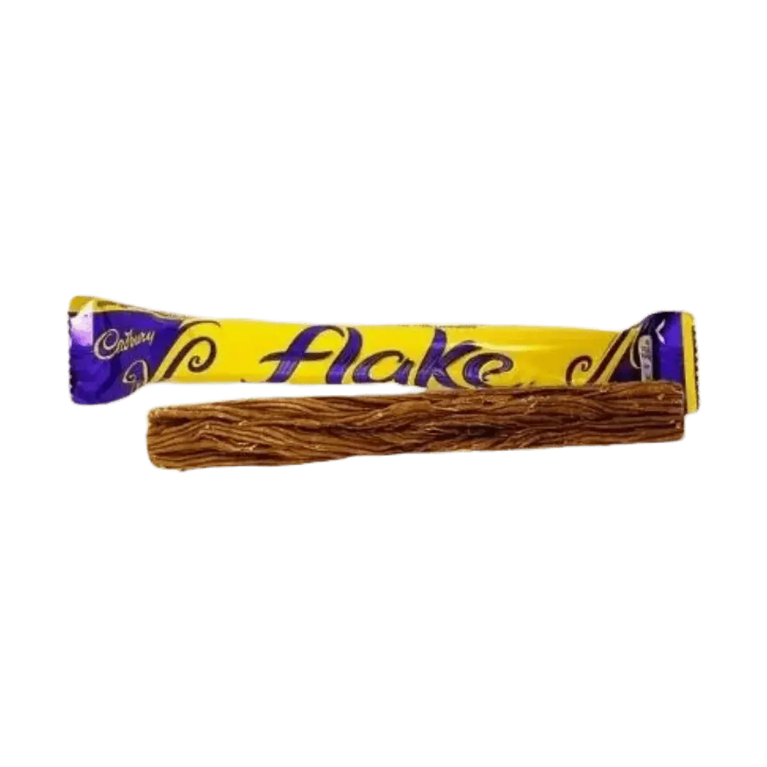 Yum At Hart Cadbury Flake chocolate bar, classic flaky milk chocolate, 32g UK snack, with textured flaky layers visible