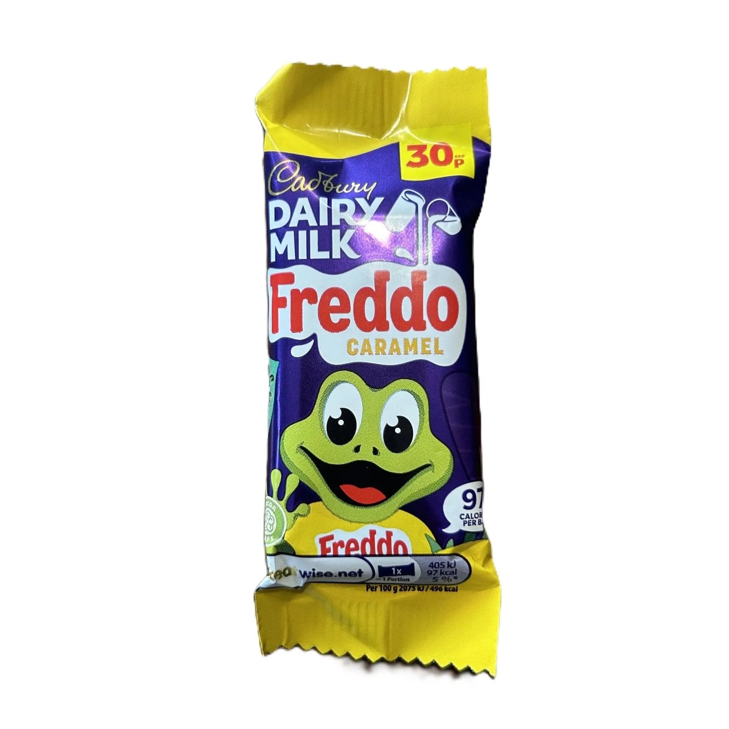 Cadbury Freddo Caramel chocolate frog filled with smooth caramel, produced by Yum At Hart in a 30g UK package.