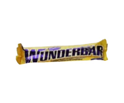 Yum At Hart Cadbury Wunderbar 58g chocolate bar with peanut butter and caramel filling, showing the wrapped snack on a white background.