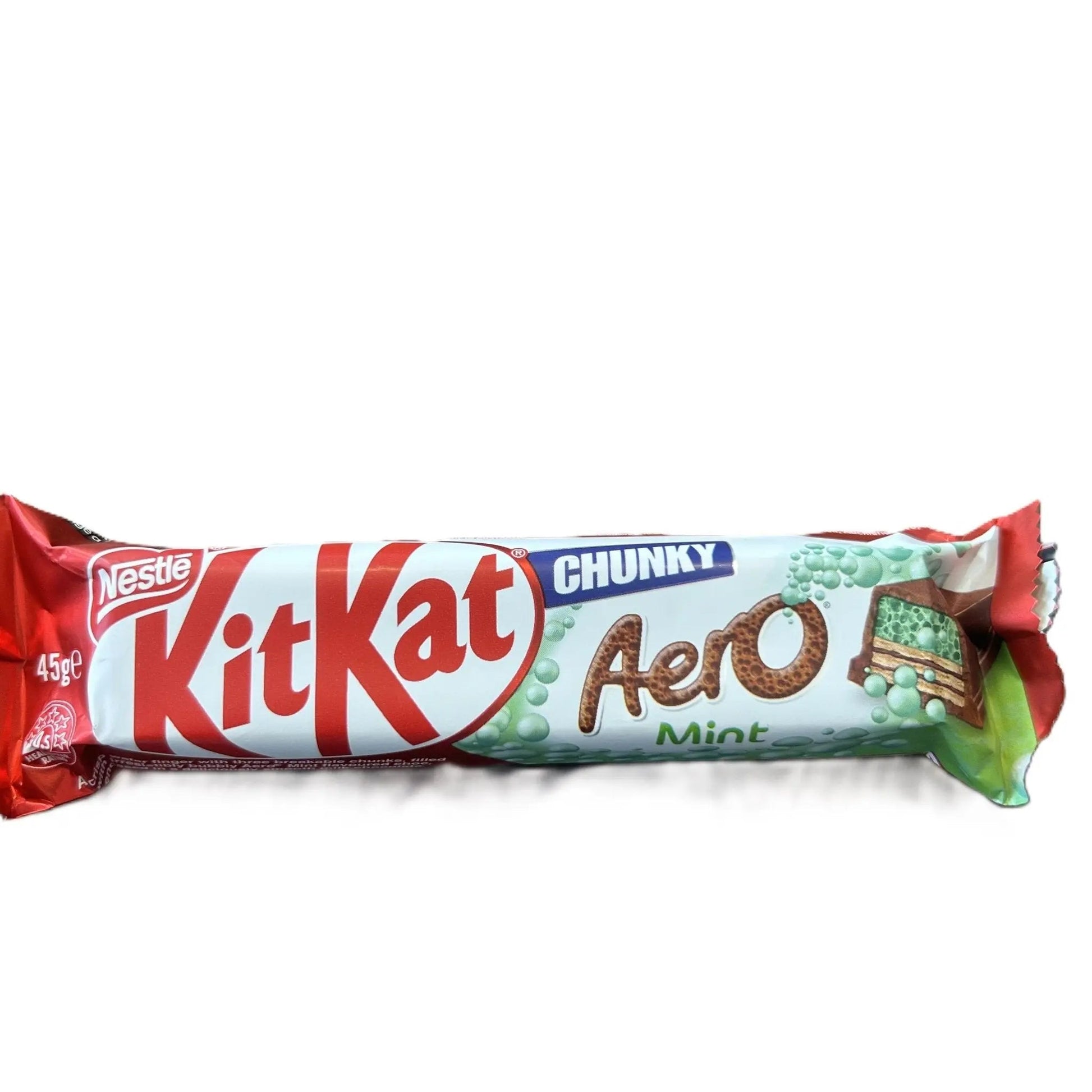 Yum At Hart KitKat Chunky Aero Mint chocolate wafer bar with minty filling, 45g, featuring a chocolate-coated wafer in Australia