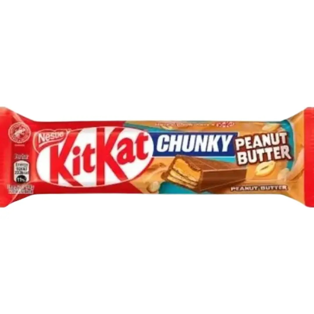 Yum At Hart KitKat Chunky Peanut Butter chocolate and nutty wafer bar, 42g, with peanut butter flavor and crunchy texture.