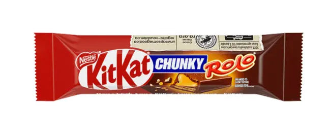 Yum At Hart KitKat Rolo caramel-filled chocolate wafer bar, 42g, featuring crispy wafer layers and caramel filling.