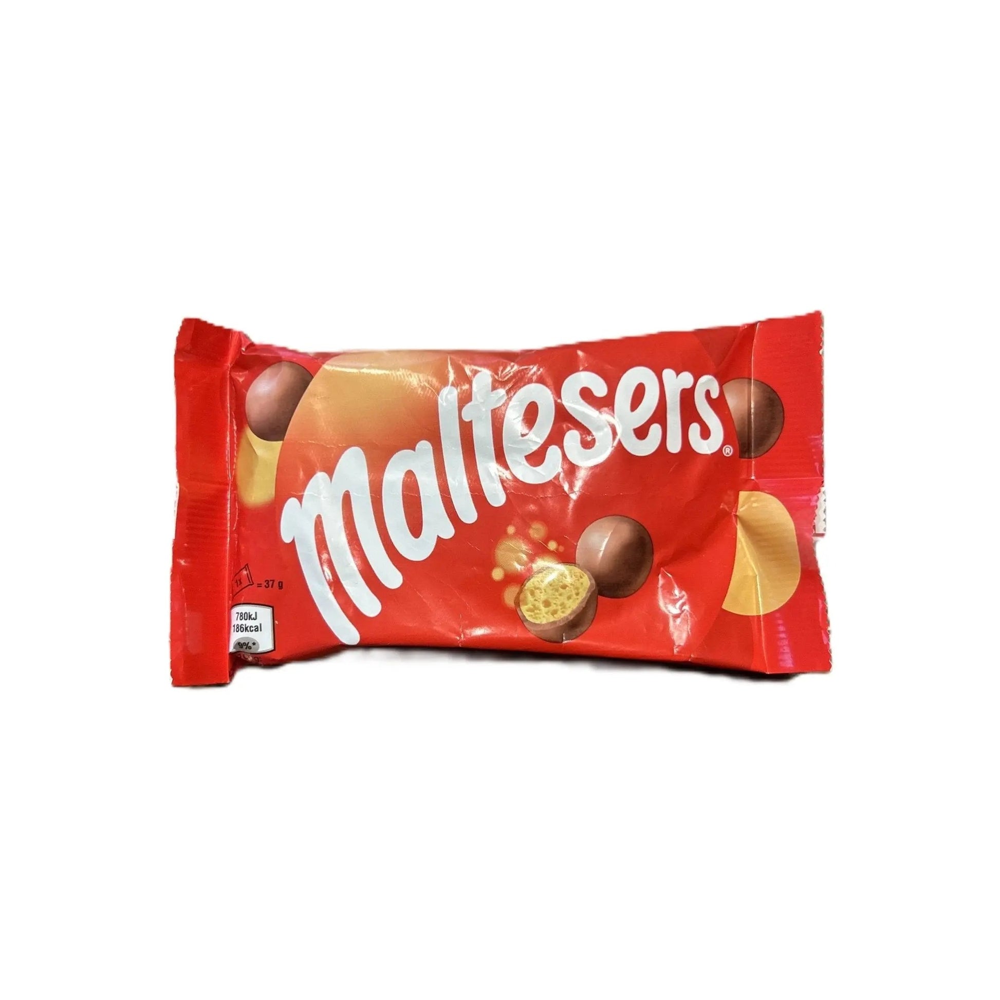 Yum At Hart Maltesers crispy malted milk balls covered in milk chocolate in a 100g bag, showing the chocolate-coated malted treats.