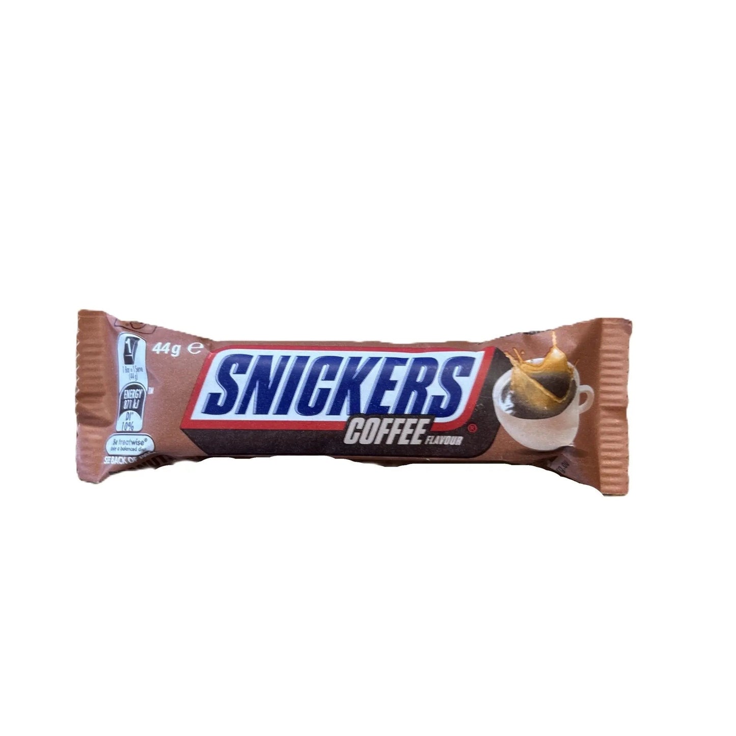 Yum At Hart Snickers Coffee chocolate bar with coffee-flavored milk chocolate, 44g, displayed on a neutral background.