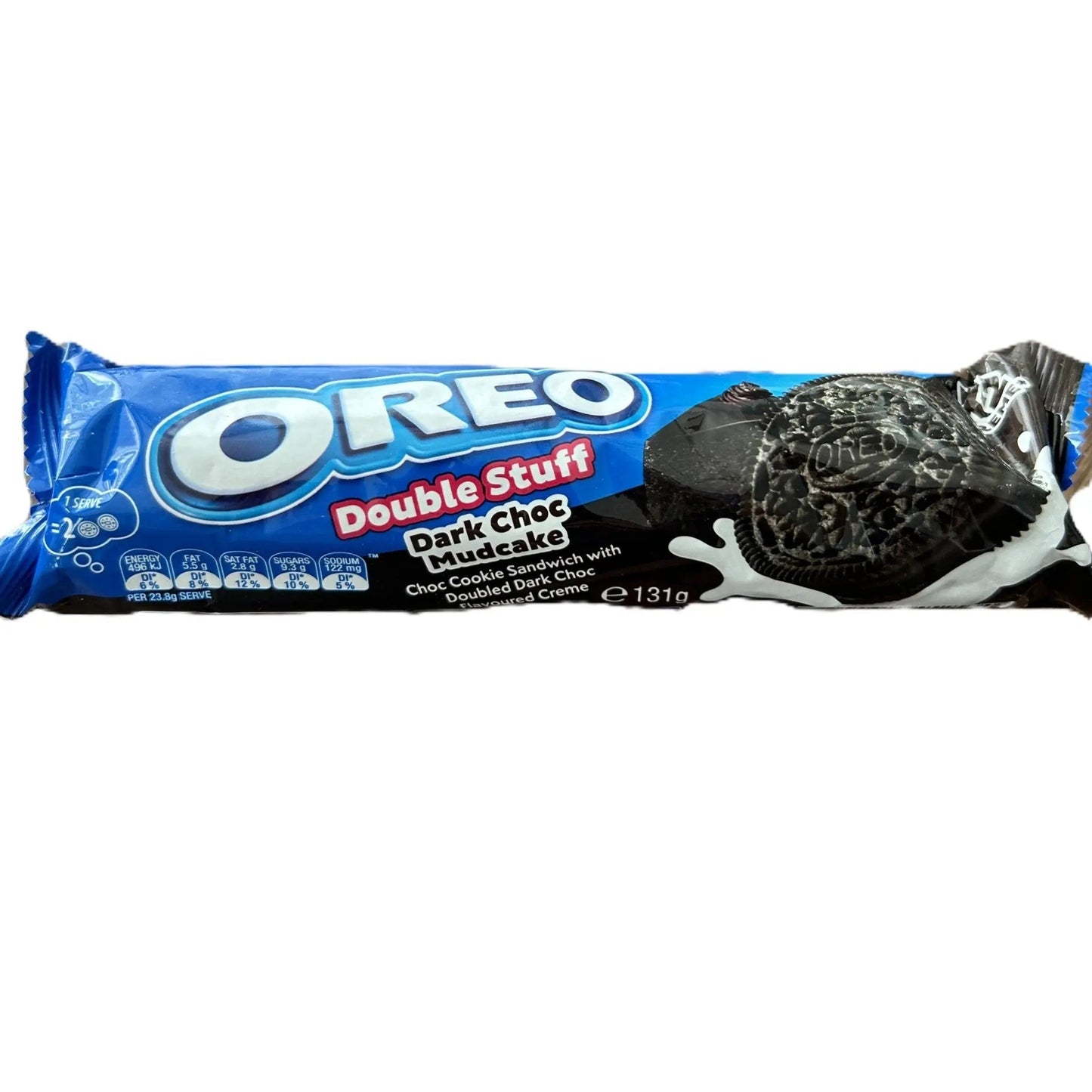 Yum At Hart Oreo Double Stuff Dark Chocolate Mudcake cookies, extra-filled chocolate cookies in 154g pack, showing cookies with dark chocolate filling
