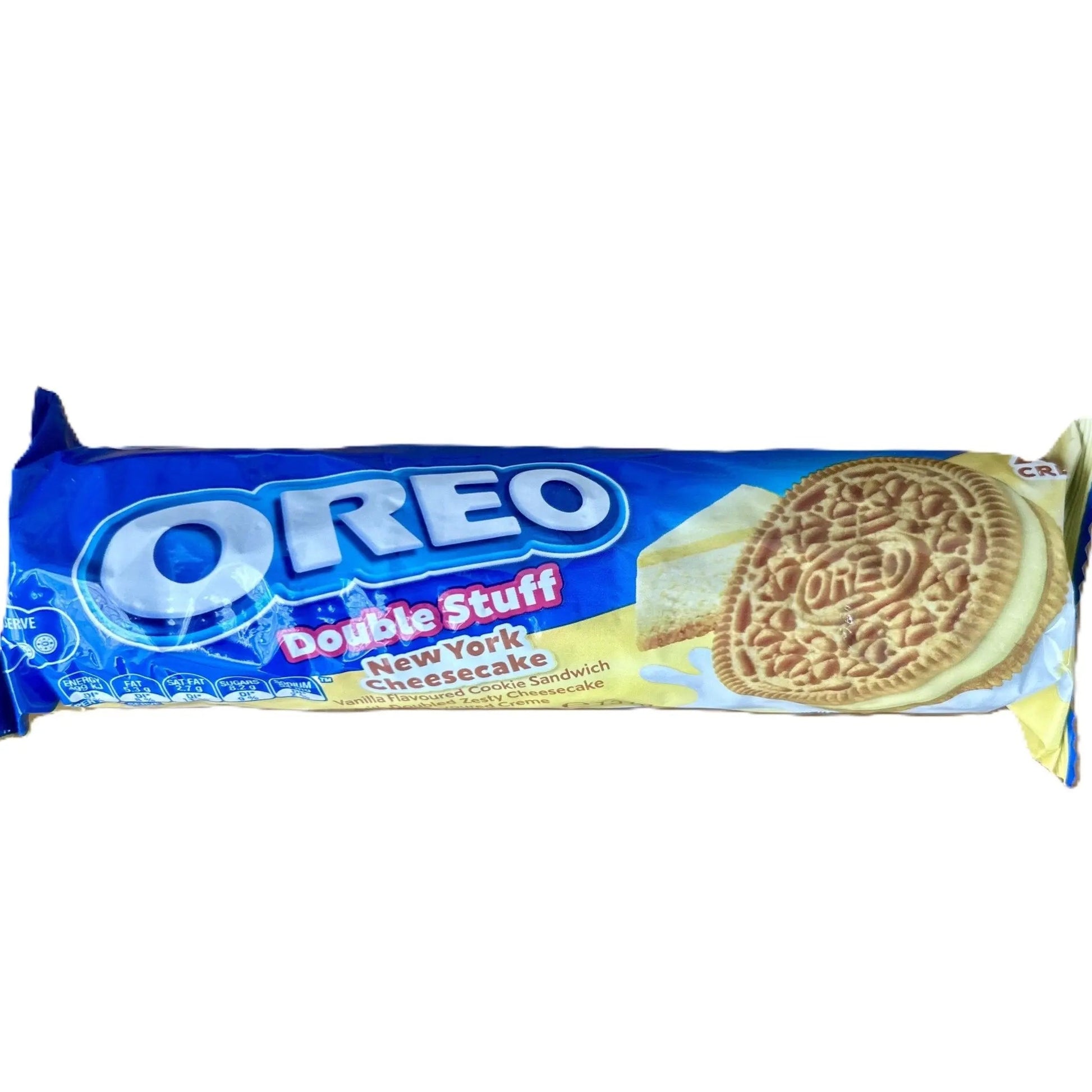 Yum At Hart Oreo New York Cheesecake Cookies, creamy cheesecake flavor, 154g pack, showing cookies with cheesecake filling.