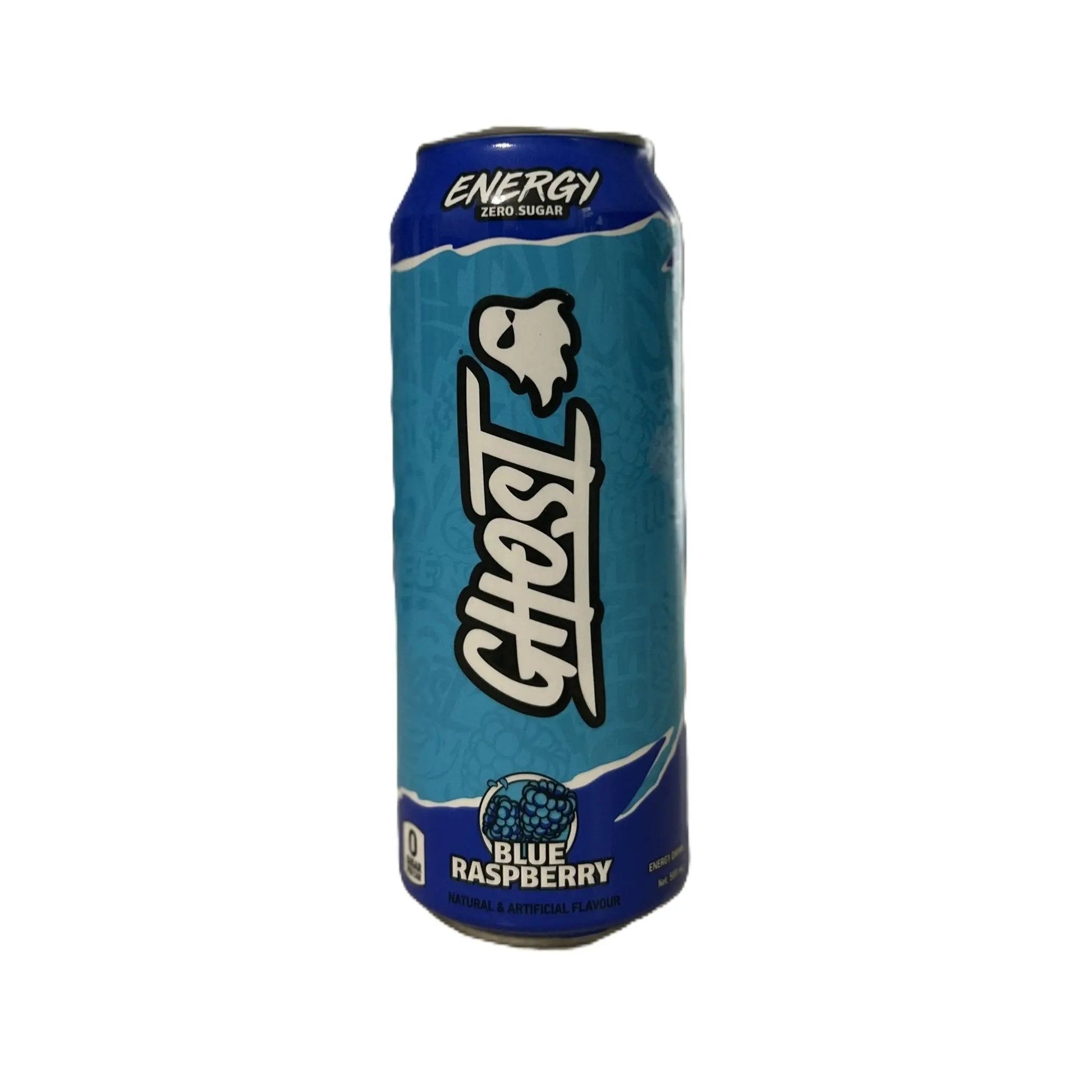 Blue Raspberry Ghost Energy Drink by Yum At Hart, vibrant blue canned energy drink with raspberry flavor, Australian market.