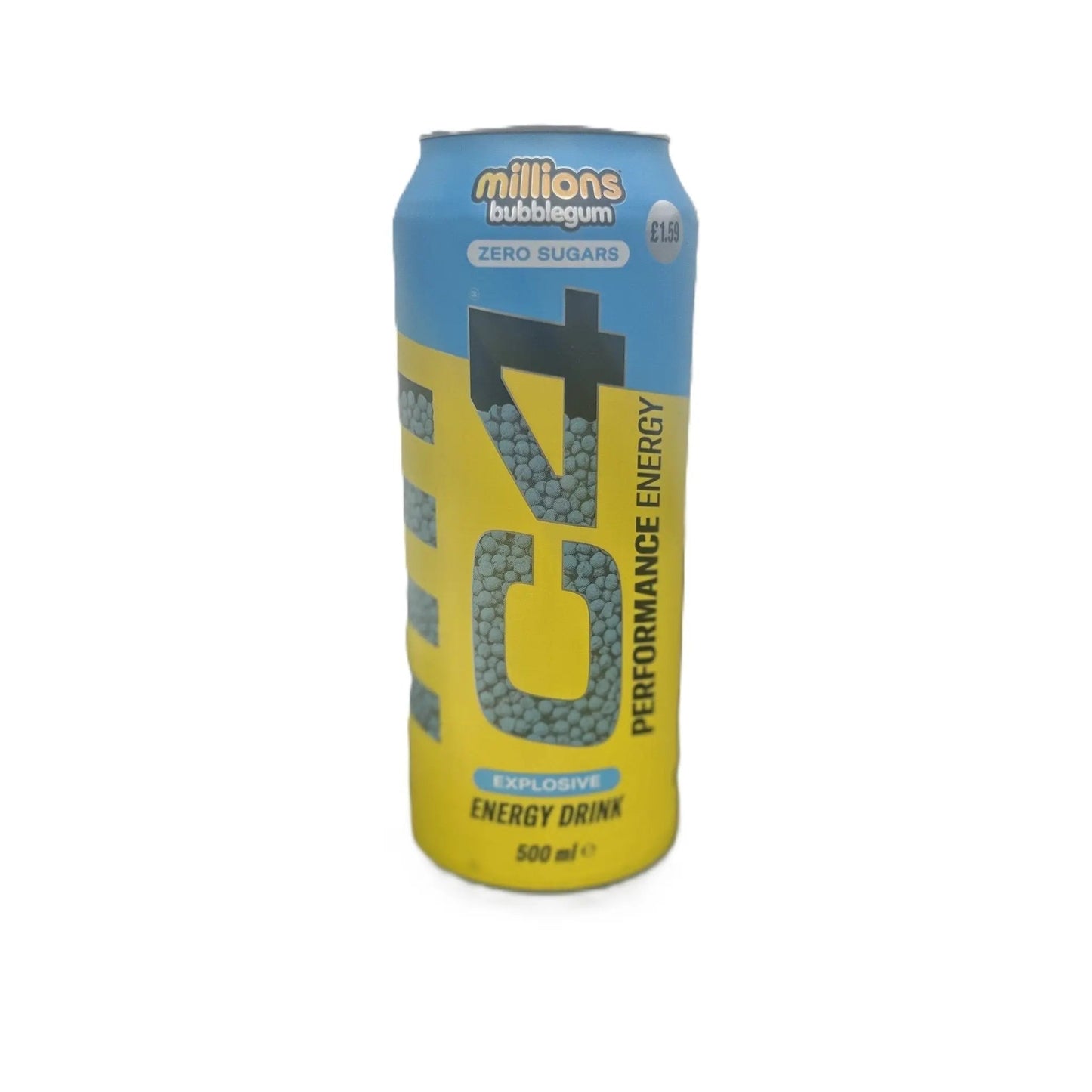 C4 Energy Millions Bubblegum flavored energy drink in a 500mL can by Yum At Hart, featuring bright pink bubblegum design.