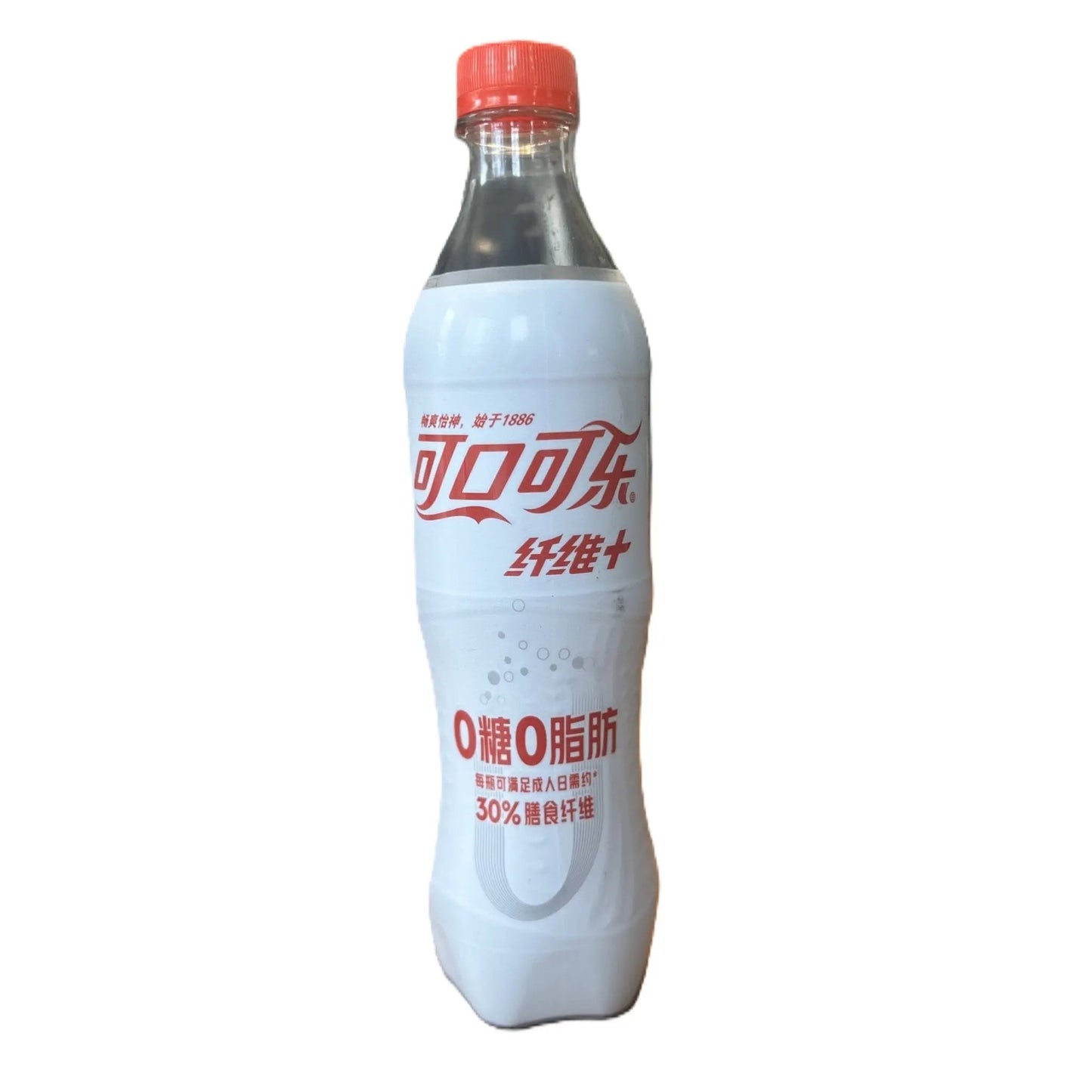 Yum At Hart Coca-Cola Fiber Plus Zero sugar cola in a 500mL bottle with added dietary fiber, Chinese market edition.