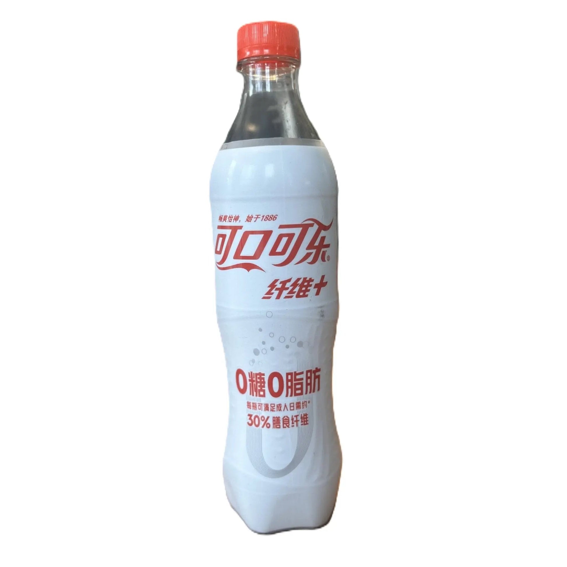 Yum At Hart Coca-Cola Fiber Plus Zero sugar cola in a 500mL bottle with added dietary fiber, Chinese market edition.