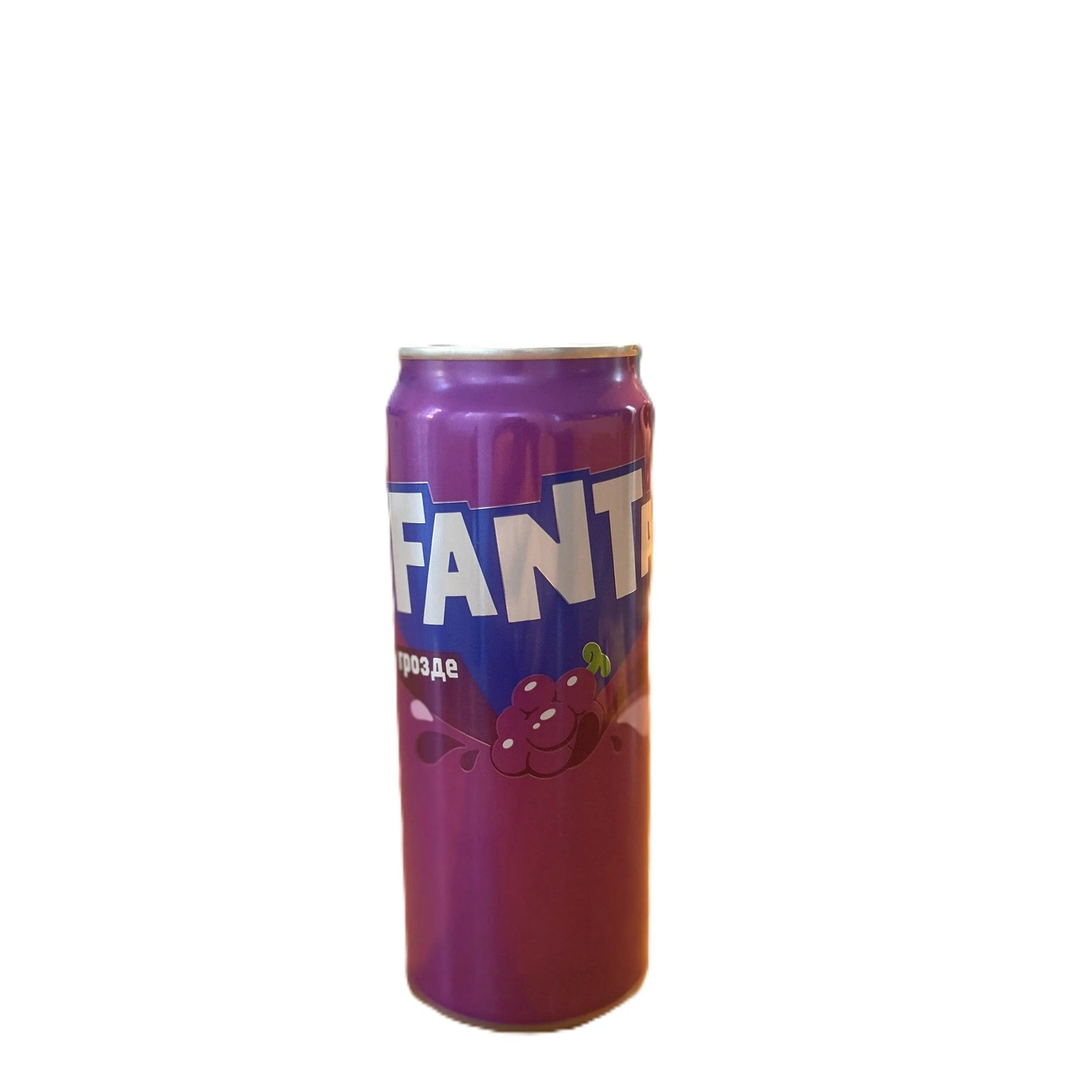 Yum At Hart Fanta Grape fruity sparkling soft drink in a clear glass bottle with purple liquid and branding label.