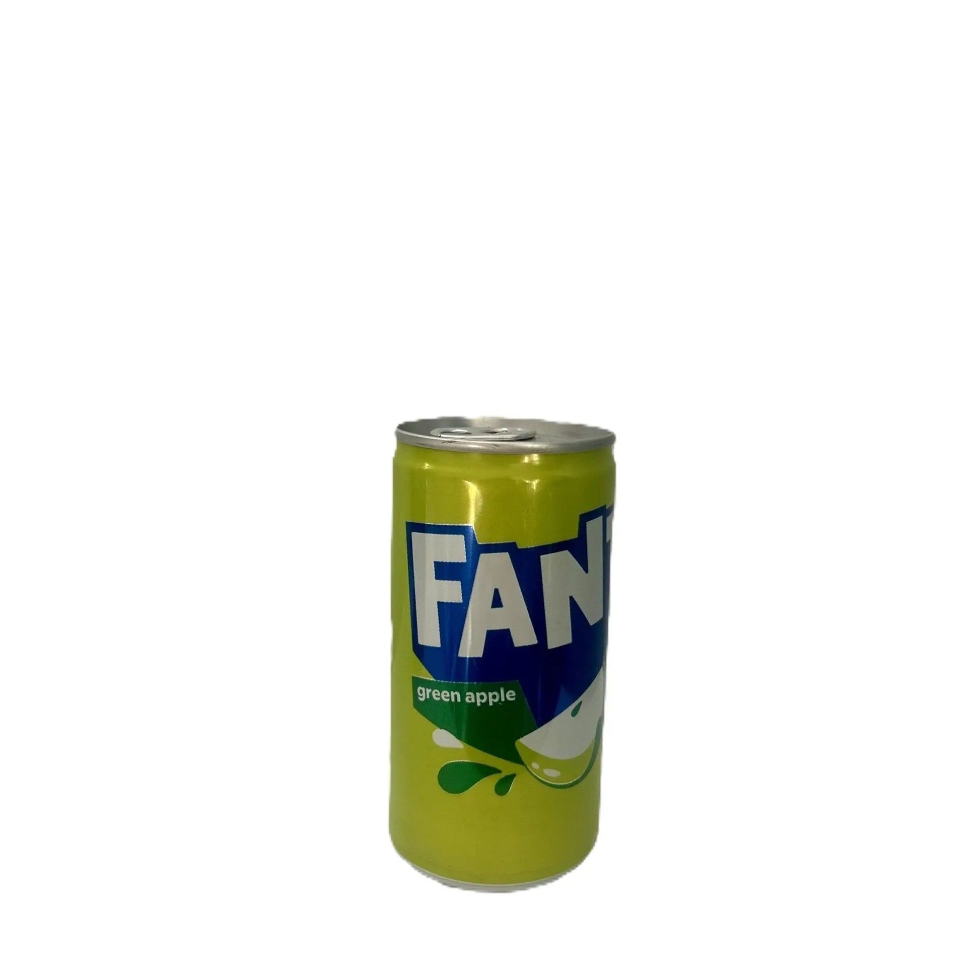 Fanta Green Apple soda can by Yum At Hart, 185ml, featuring a crisp green apple flavor and vibrant green design.
