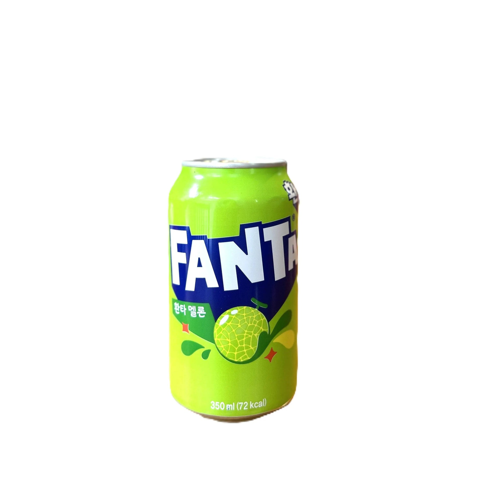 Fanta Melon flavored soda in a 350ml can by Yum At Hart, showcasing the can with colorful melon-themed design.