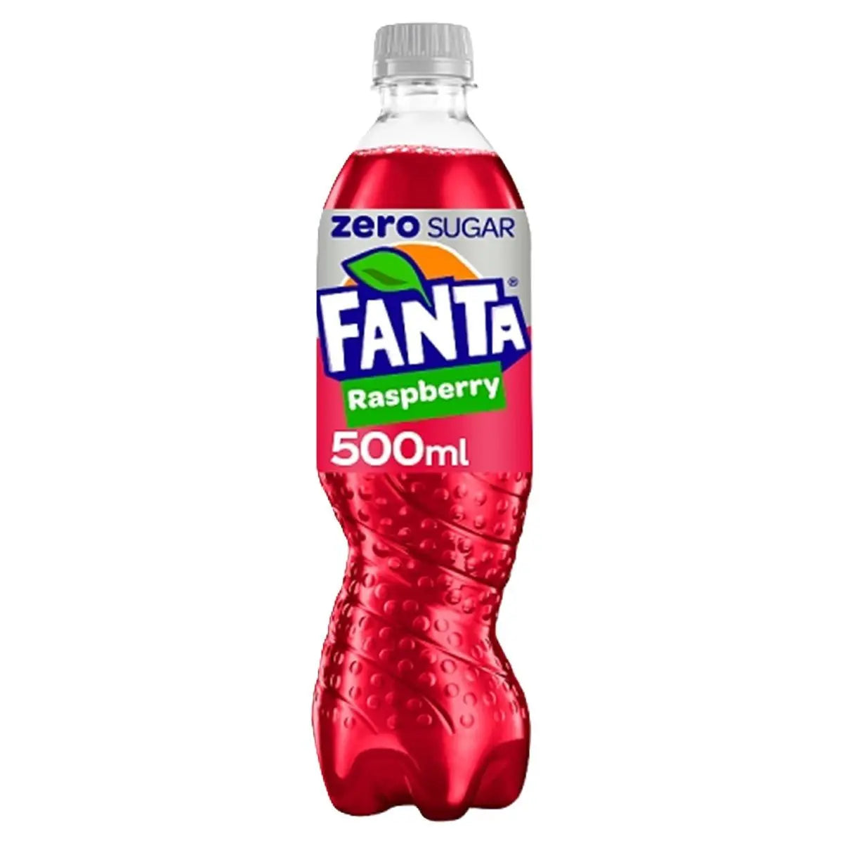 Yum At Hart Fanta Raspberry Zero Sugar sugar-free raspberry soda in a 500 mL bottle, vibrant raspberry flavor and branding.