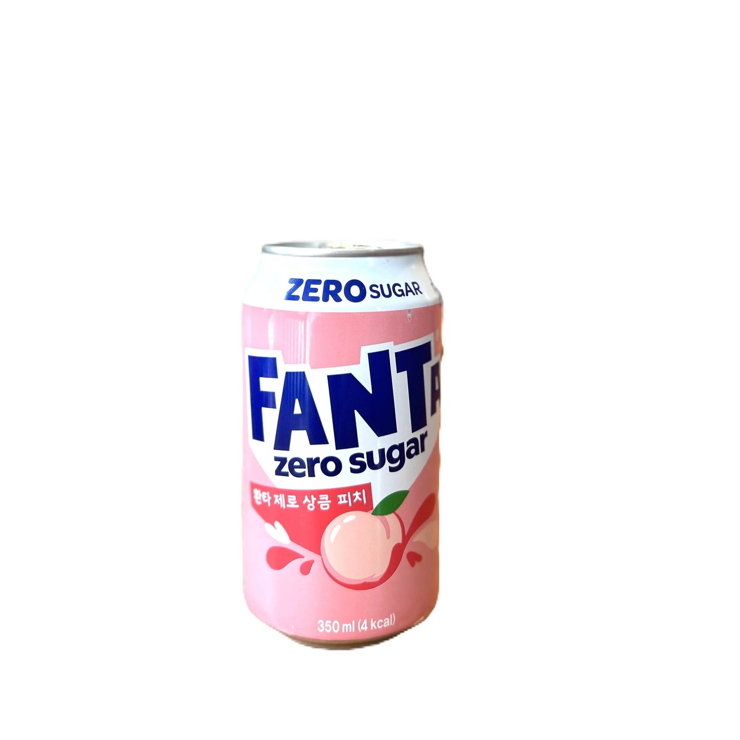 Yum At Hart Fanta Zero Sugar Peach drink in a 350ml can, featuring a refreshing fruity soda with peach flavor from Korea.