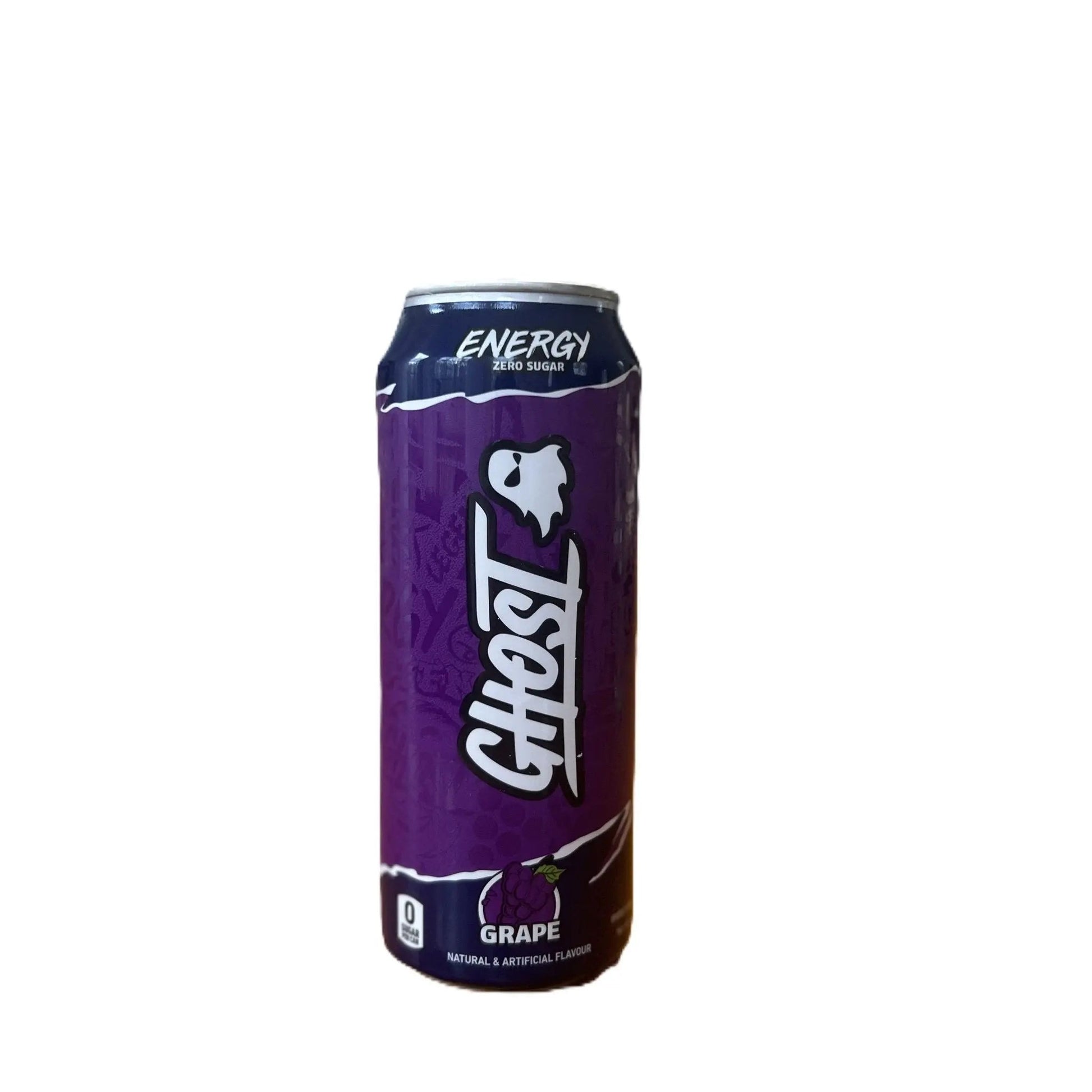 Yum At Hart Ghost Energy Grape sugar-free energy drink in a 500 mL can, featuring a vibrant grape flavor label.