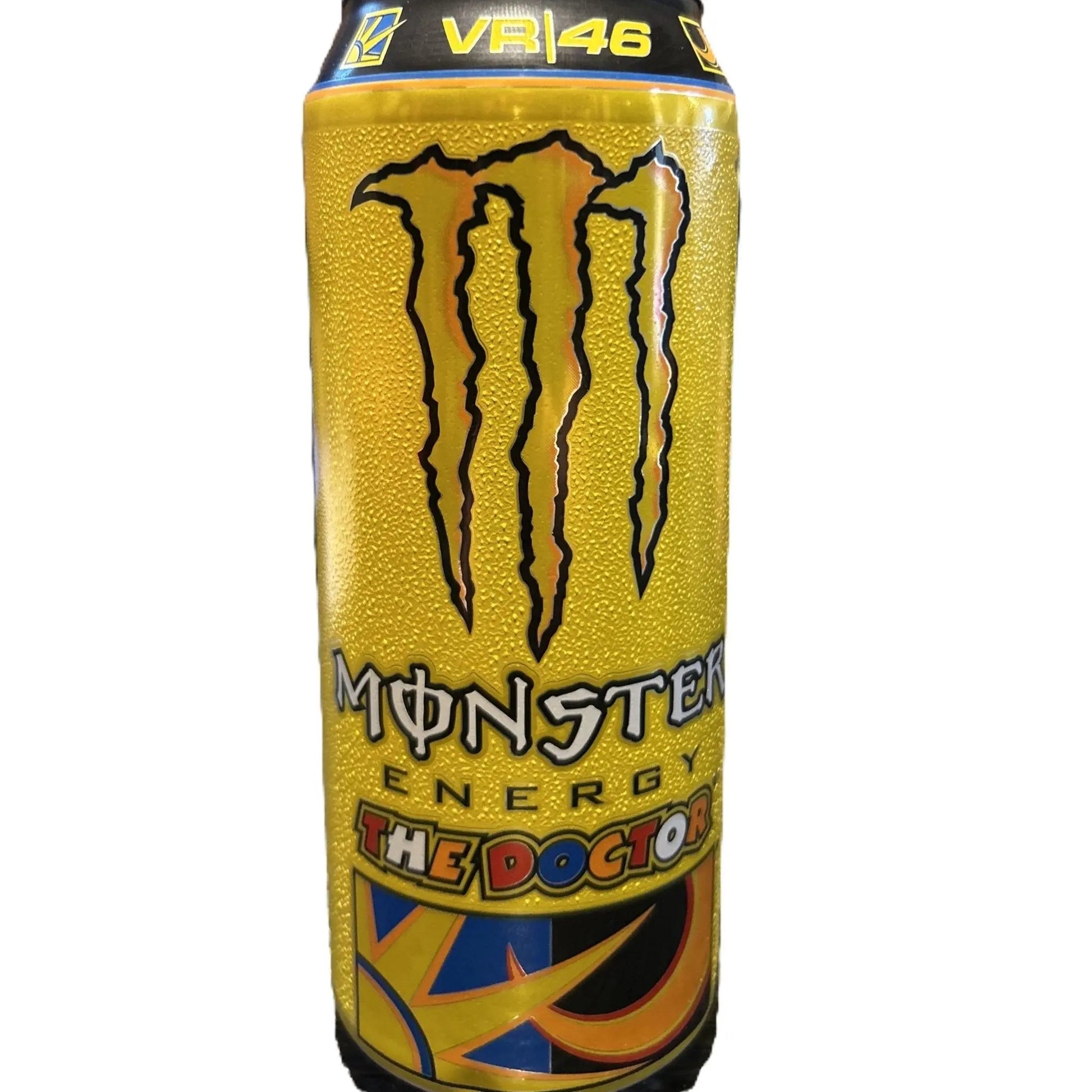 Yum At Hart Monster Energy The Doctor VR46 citrus energy drink 500mL can with vibrant label and branding in the UK.
