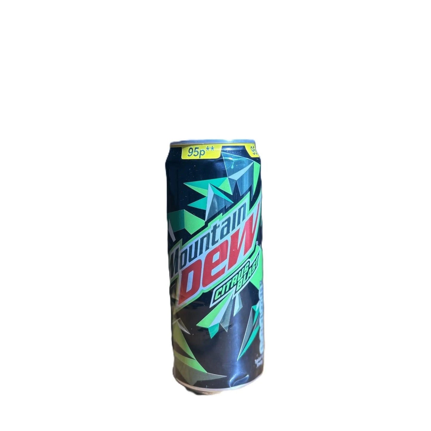 Yum At Hart Mountain Dew Citrus Blast UK citrus soda in a 330ml can with vibrant yellow and green branding and citrus fruit graphics