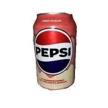 Yum At Hart Pepsi Strawberries ’n’ Cream Zero sugar-free berry-flavored soda can, 330 mL, with vibrant berry imagery on the label.